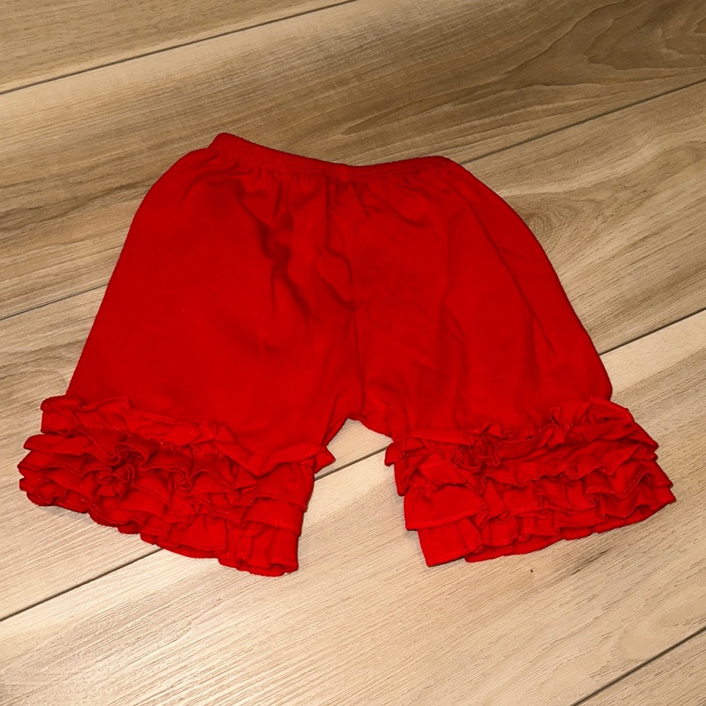 EUC Girls Stretch Ruffle Shorts Shorties Size 7 8 Boutique Brand Solid Red